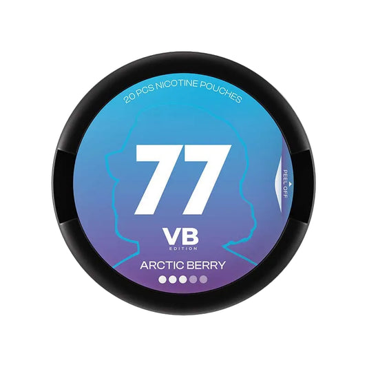 77 VB Edition Arctic Berry nicotine pouches, 20 pack, available in 5.2mg, 10.4mg, or 20mg strength.