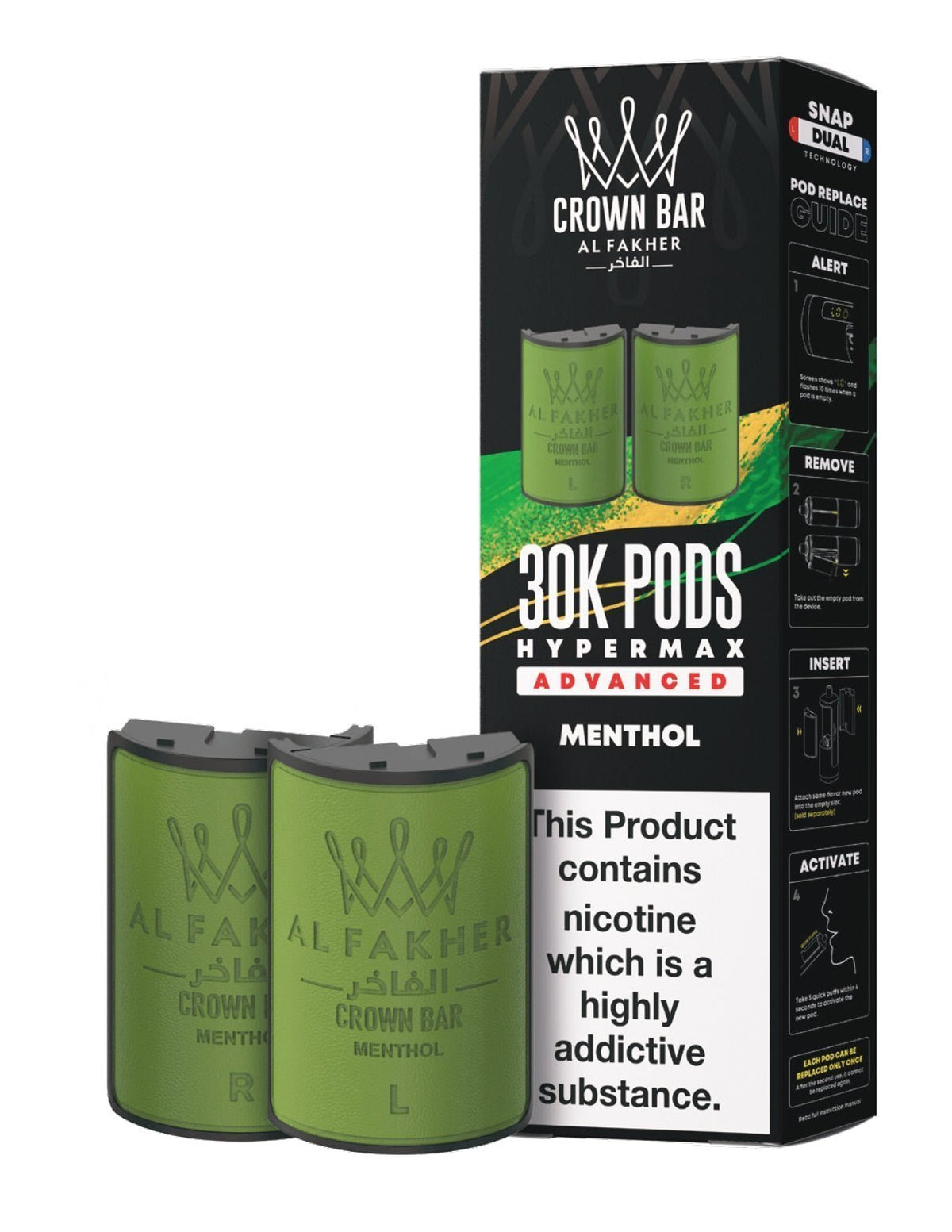 Al Fakher Crown Bar 30K Hypermax Refills Pods - Box of 5 Available In Menthol Flavour 