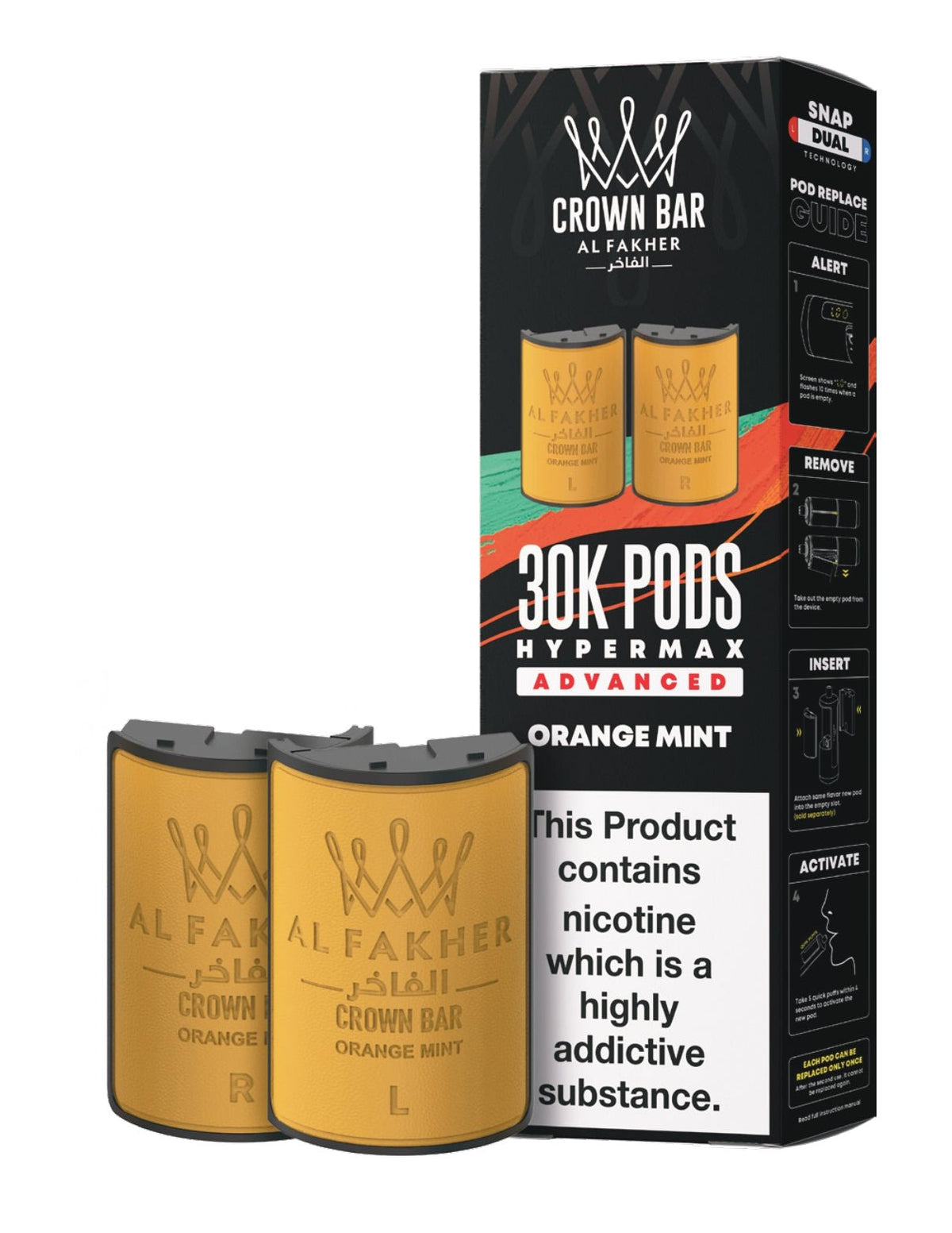 Al Fakher Crown Bar 30K Hypermax Refills Pods - Box of 5 Available In Orange Mint Flavour 