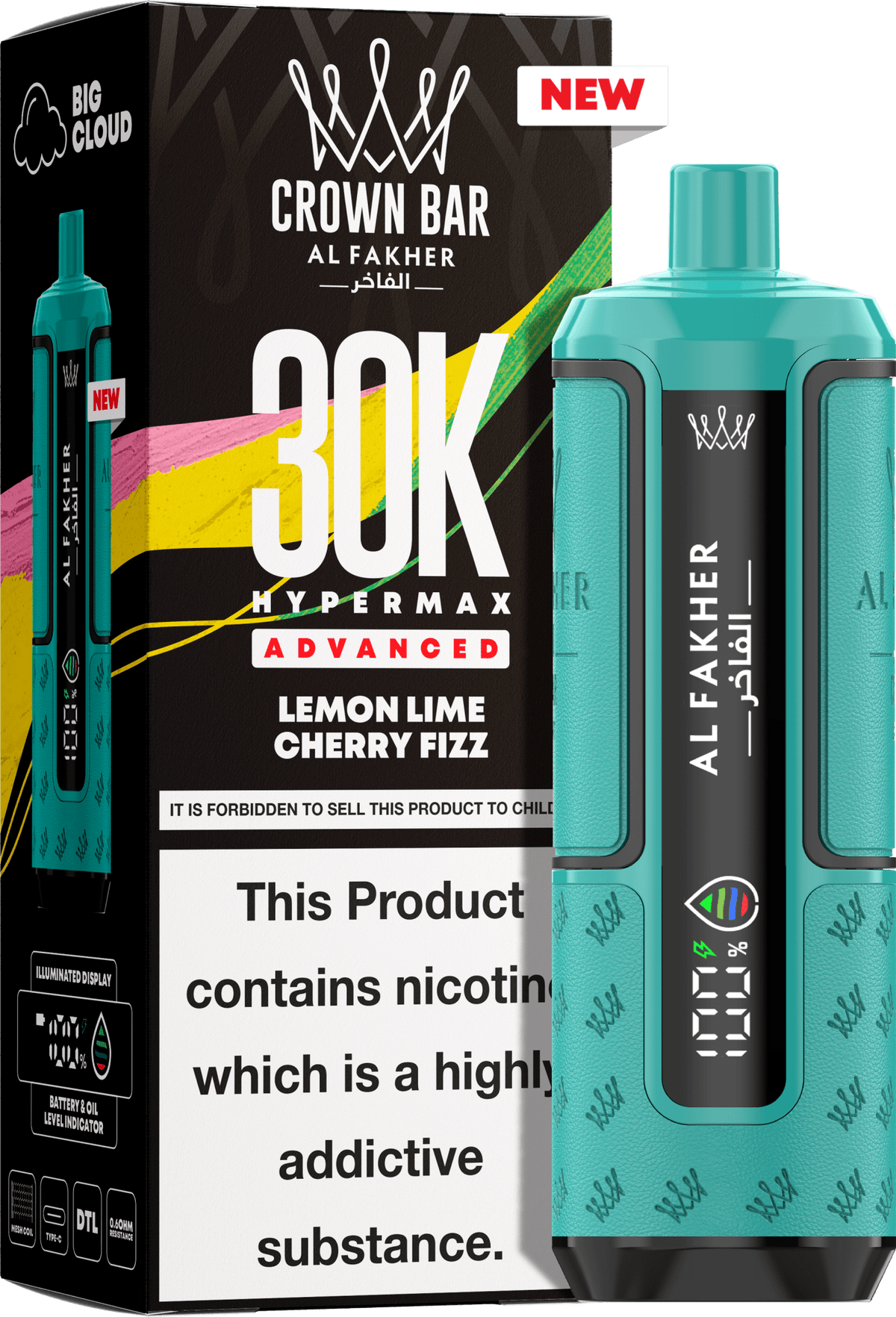 Al Fakhar prefilled pod kit pack of 5 displaying product details & flavour lemon lime cherry fizz