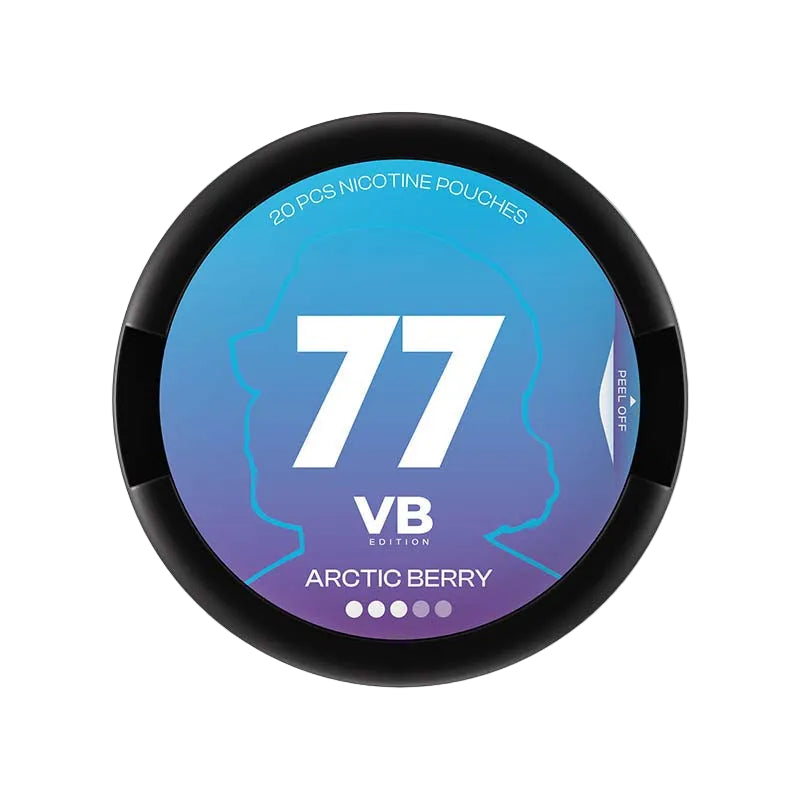 77 VB Edition Arctic Berry nicotine pouches, 20 pack, available in 5.2mg, 10.4mg, or 20mg strength.