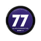 77 Black Currant Ice nicotine pouch pack with 10.4mg strength and 20 pouches shown on the lid.