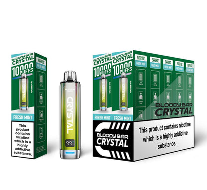 Bloody Crystal 10K Prefilled Pod kit featuring Box of 10 of flavour Fresh Mint Flavour