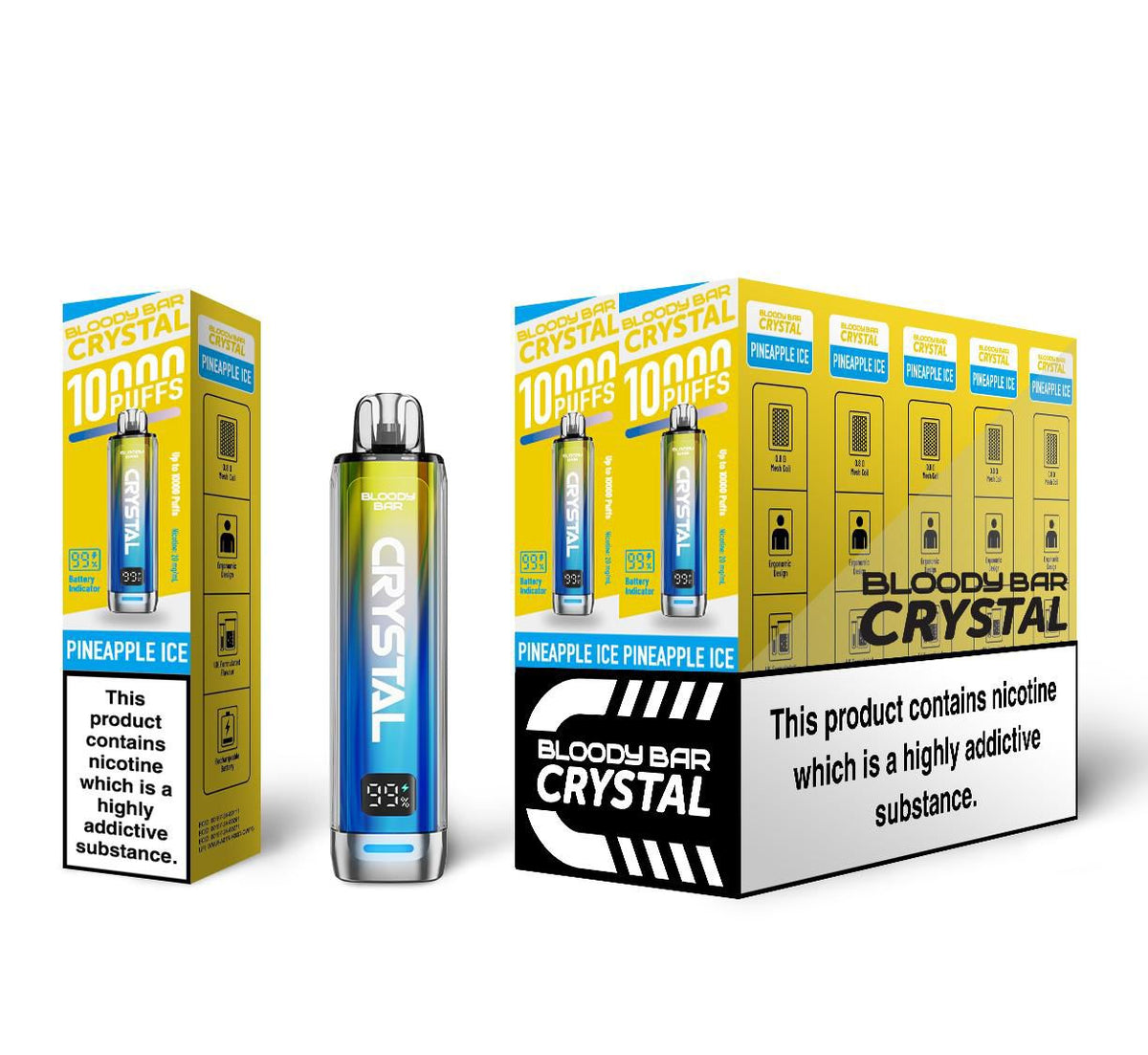 Bloody Crystal 10K Prefilled Pod kit featuring Box of 10 of flavour Pineapple Ice