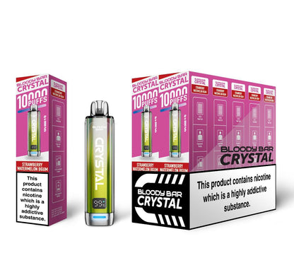 Bloody Crystal 10K Prefilled Pod kit featuring Box of 10 of flavour Strawberry Watermelon Bubble Gum