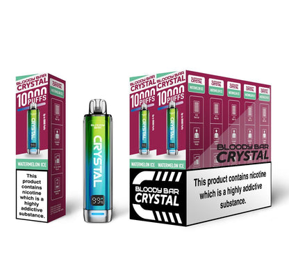 Bloody Crystal 10K Prefilled Pod kit featuring Box of 10 of flavour Watermelon Ice