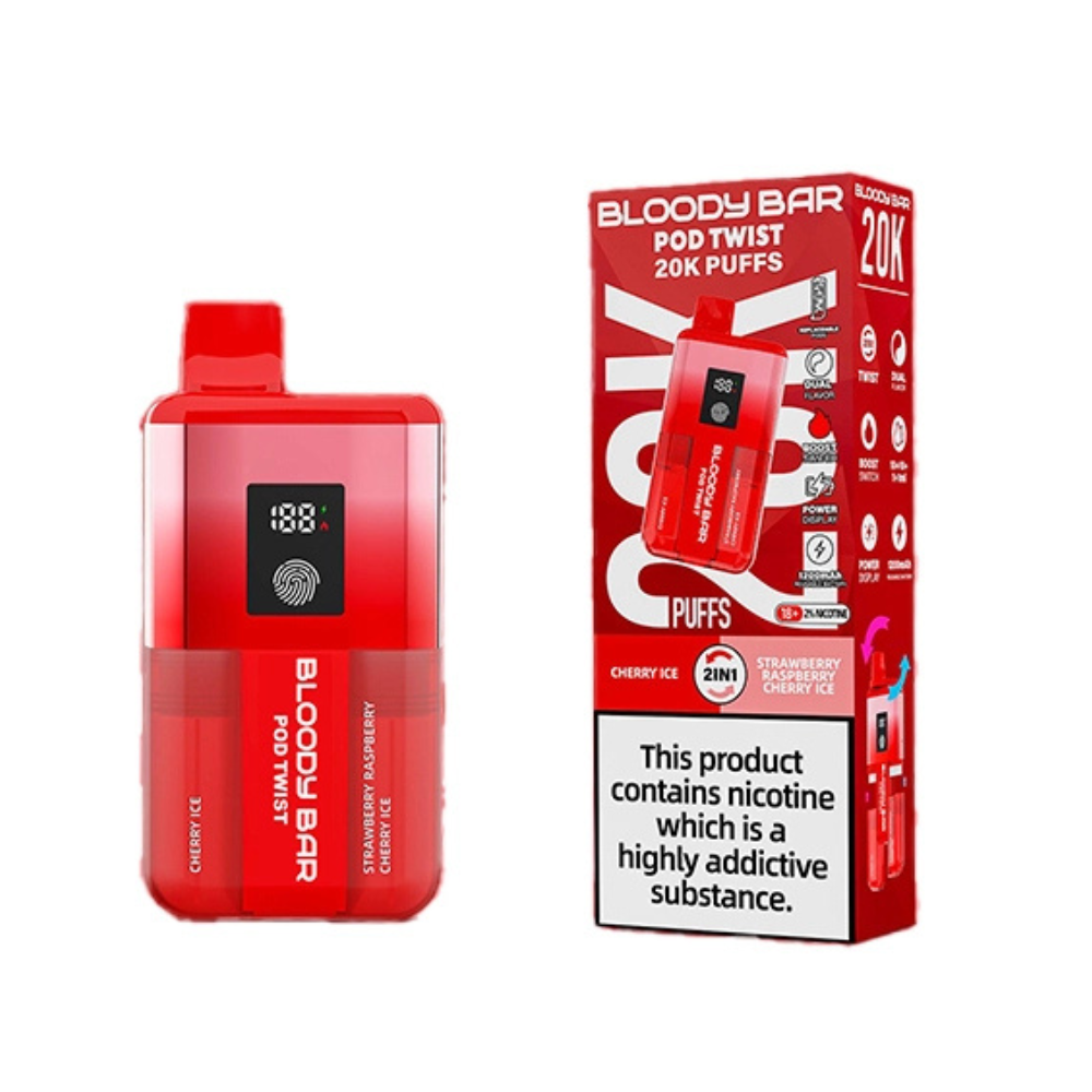 Bloody Bar Pod Twist 20K Prefilled Pod Kit Box of 5 available in Cherry Ice & Strawberry Raspberry Cherry Ice