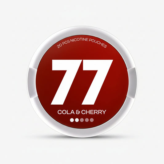 77 Cola & Cherry nicotine pouches in 5.2mg or 10.4mg strength, 20 pack