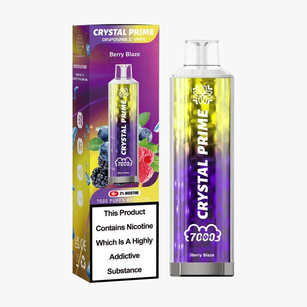 Crystal Prime 7000 Puff Disposable Vape Box of 10 - Flavour Berry Blaze