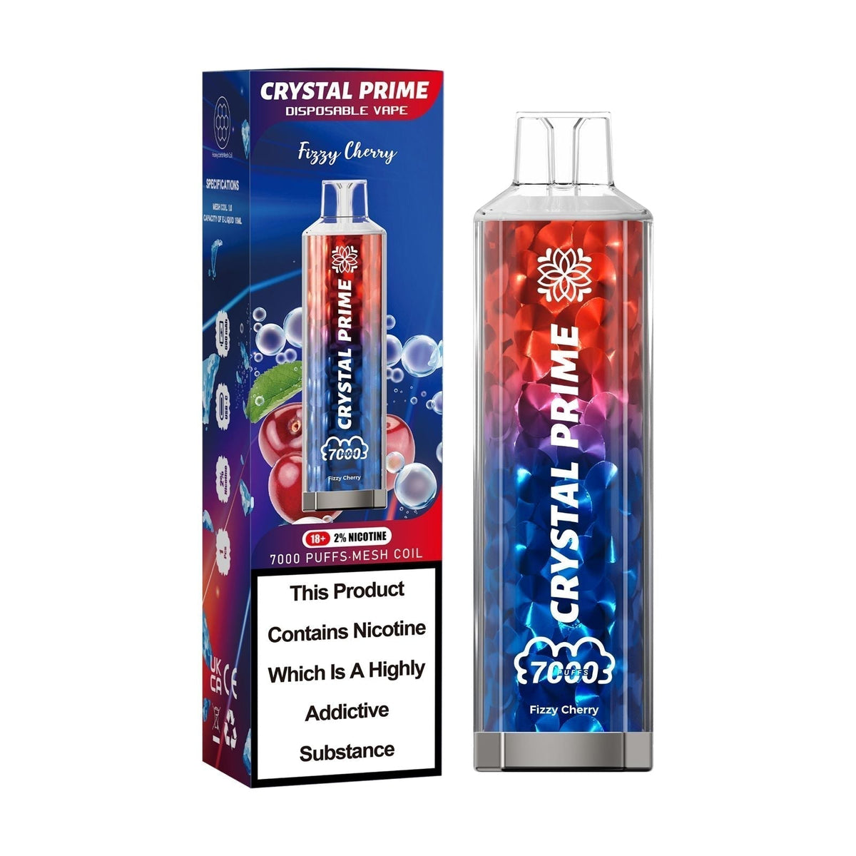 Crystal Prime 7000 Puff Disposable Vape Box of 10 - Flavour Fizzy Chery