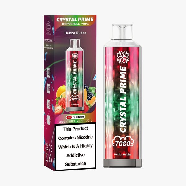 Crystal Prime 7000 Puff Disposable Vape Box of 10 - Flavour Hubba Bubba
