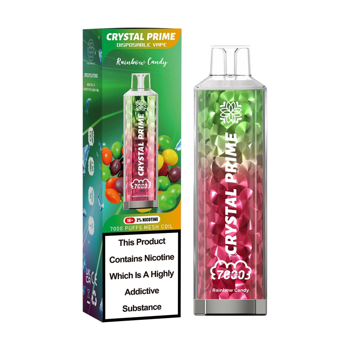 Crystal Prime 7000 Puff Disposable Vape Box of 10 - Flavour Rainbow Cherry