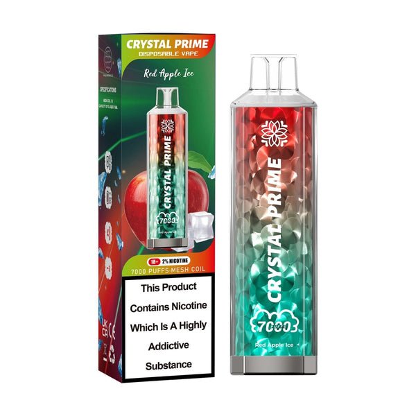 Crystal Prime 7000 Puff Disposable Vape Box of 10 - Flavour Red Apple Ice
