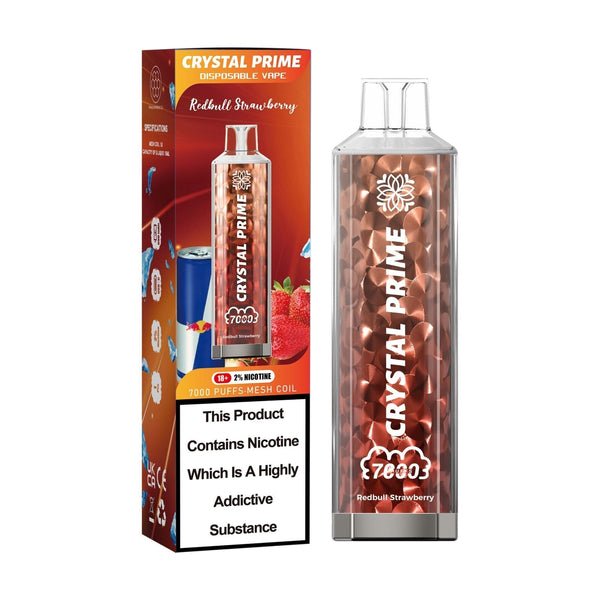 Crystal Prime 7000 Puff Disposable Vape Box of 10 - Flavour Redbull Strawberry