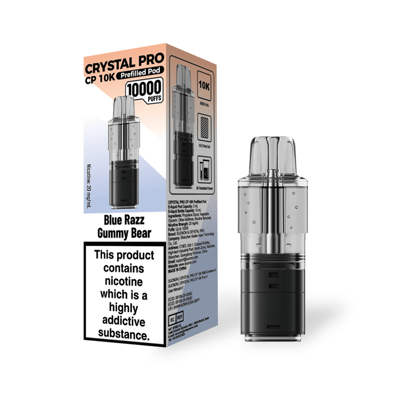Crystal Pro CP 10k Replacement Pods Box of 5, Blue Razz Gummy Bear Flavour 