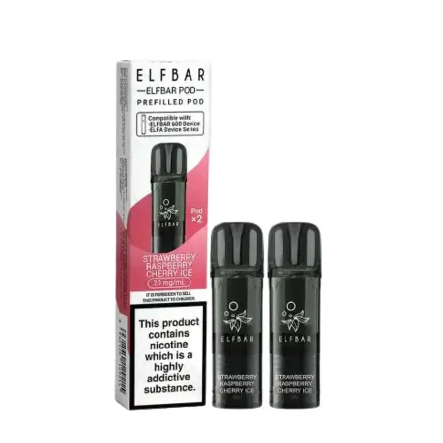Elf Bar 600 Prefilled Pods Box of 10, Strawberry Raspberry Cherry Ice Flavour