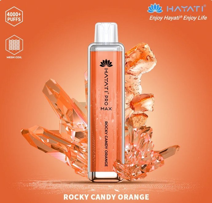 Hayati Pro Max 4000 Disposable Vape Box of 10 - Rocky Candy Orange