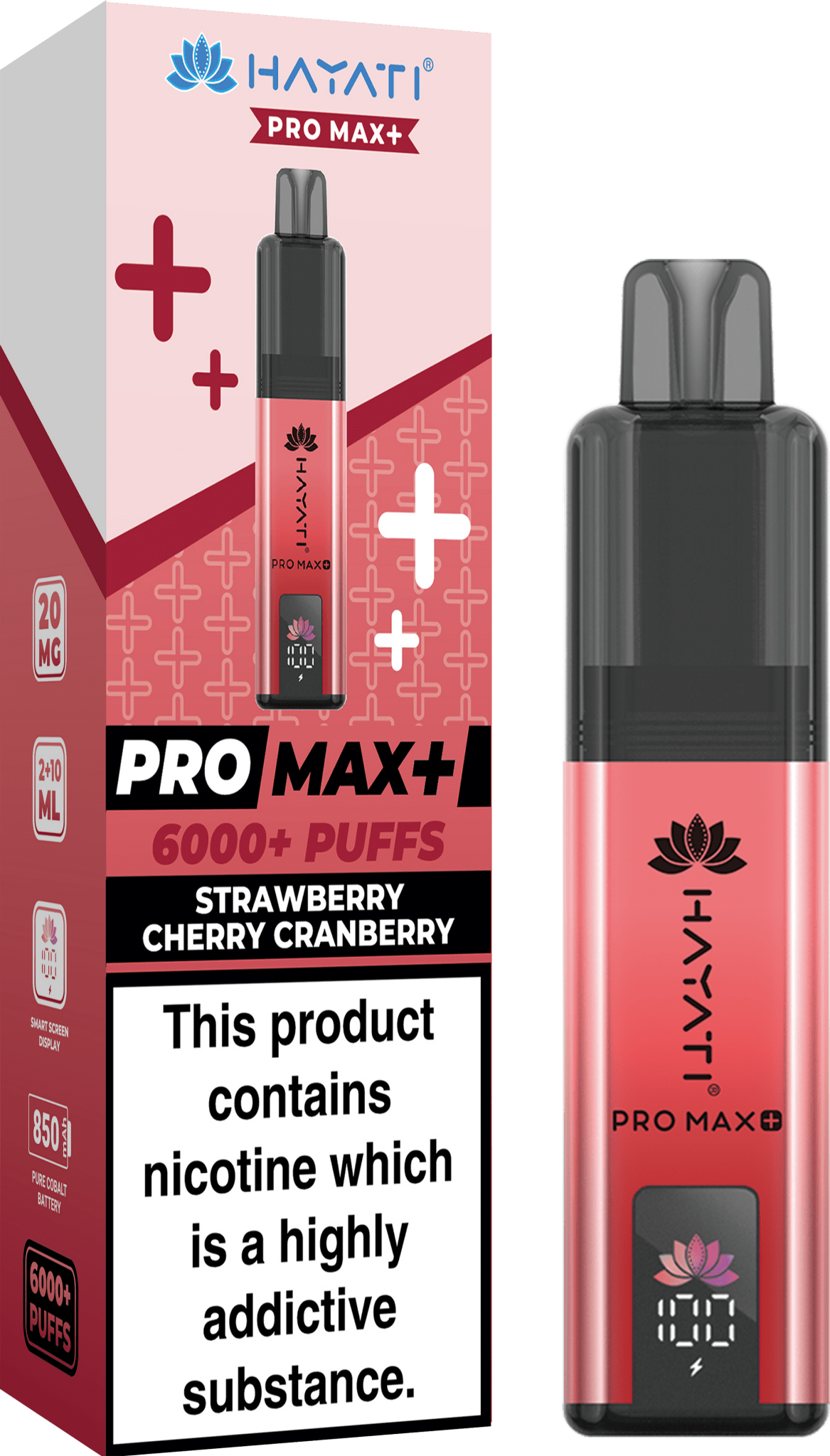 Hayati Pro Max Plus 6000 Vape Box of 5,  Strawberry Cherry Cranberry Flavour