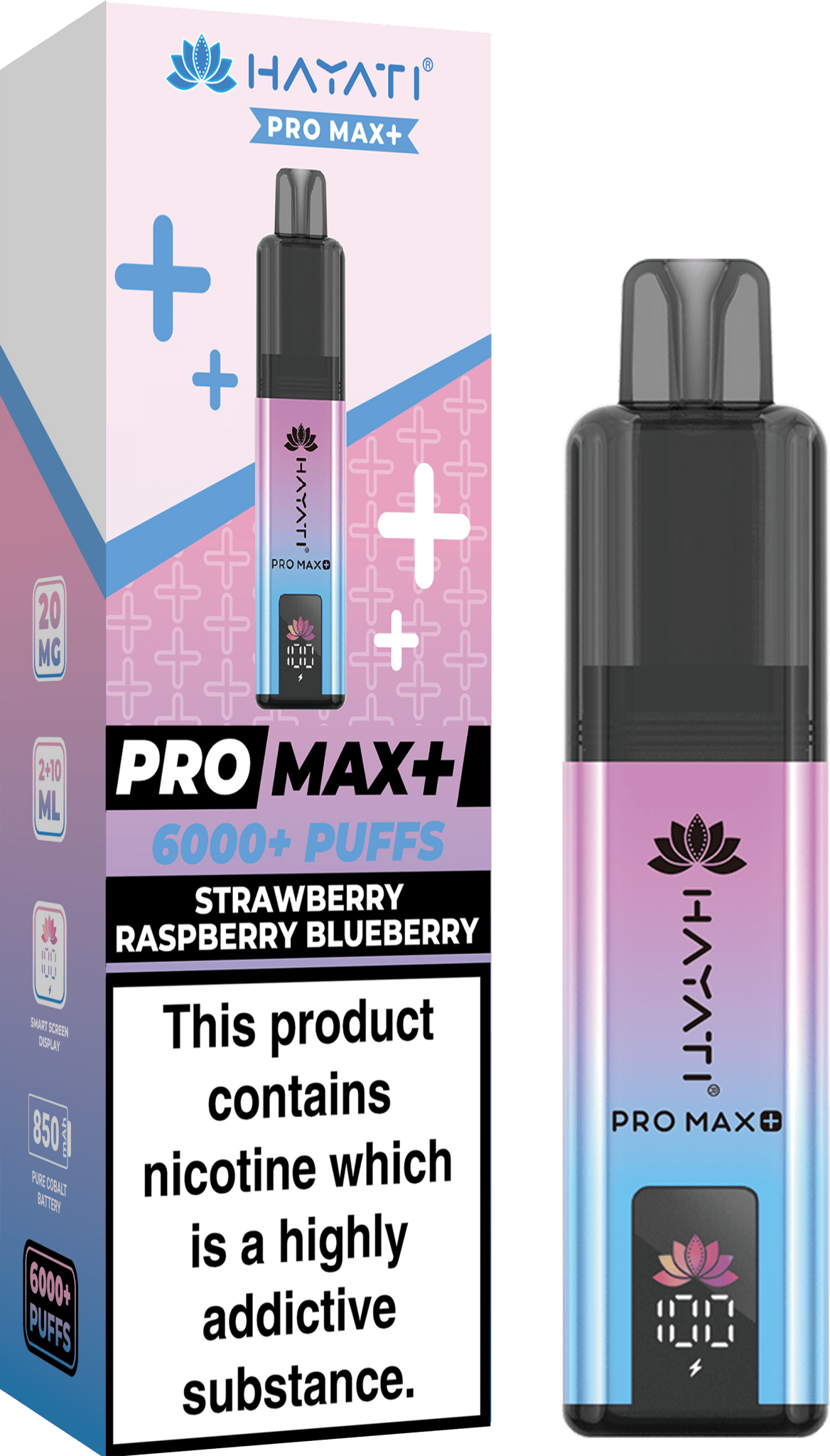 Hayati Pro Max Plus 6000 Vape Box of 5,  Strawberry Raspberry Blueberry Flavour