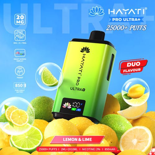Hayati Pro Ultra Plus 25000 Prefilled Pod Kit Box of 5, Lemon Lime Flavour