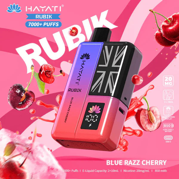 Hayati Rubik 7000 Puffs Disposable Vape Box of 5 - Flavour Blue Razz Cherry