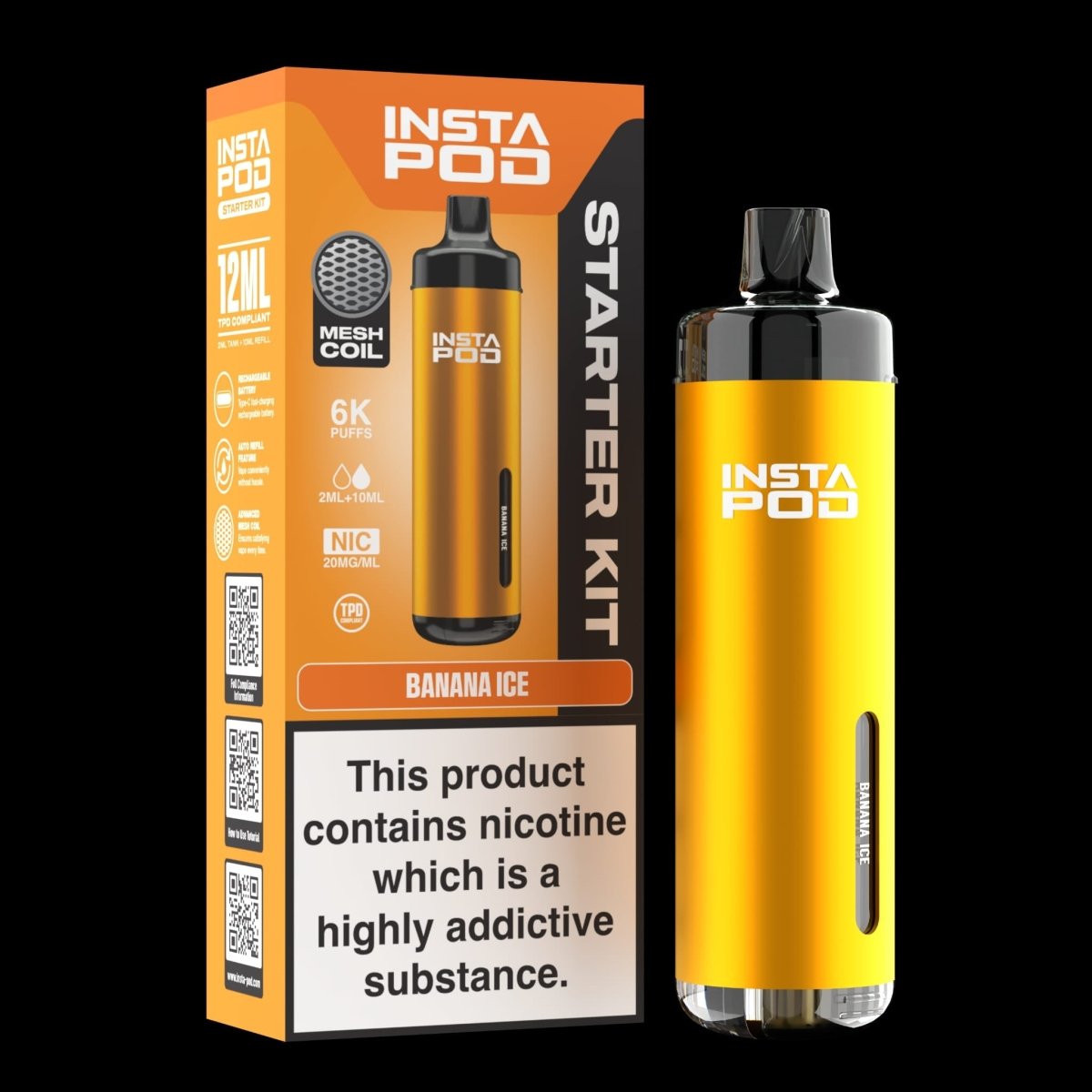 Image Of Insta Pod 6k Prefilled Pod Vape Kit - Box of 5, Banana Ice Flavour