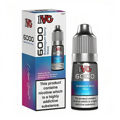 IVG 6000 Nic Salt 10ml Pack of 10 Available In Bubblegum Berry Wave Flavour 