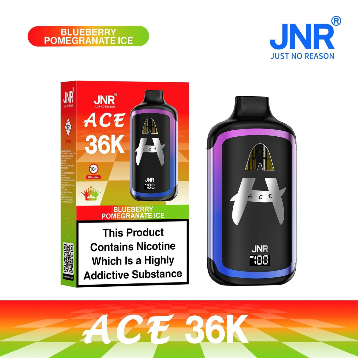 Image of JNR ACE 36k Prefilled Vape Pod Kit Box of 5, Blueberry Pomegranate Ice