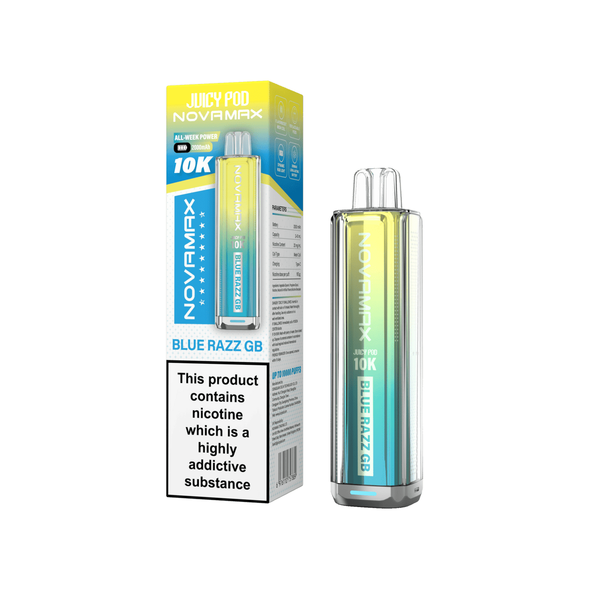 Juicy Pod Novamax 10k Prefilled Pod Vape Kit - Pack of 5 available in Blue Razz GB Flavour