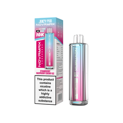 Juicy Pod Novamax 10k Prefilled Pod Vape Kit - Pack of 5 available in Strawberry Raspberry Cherry Ice Flavour 