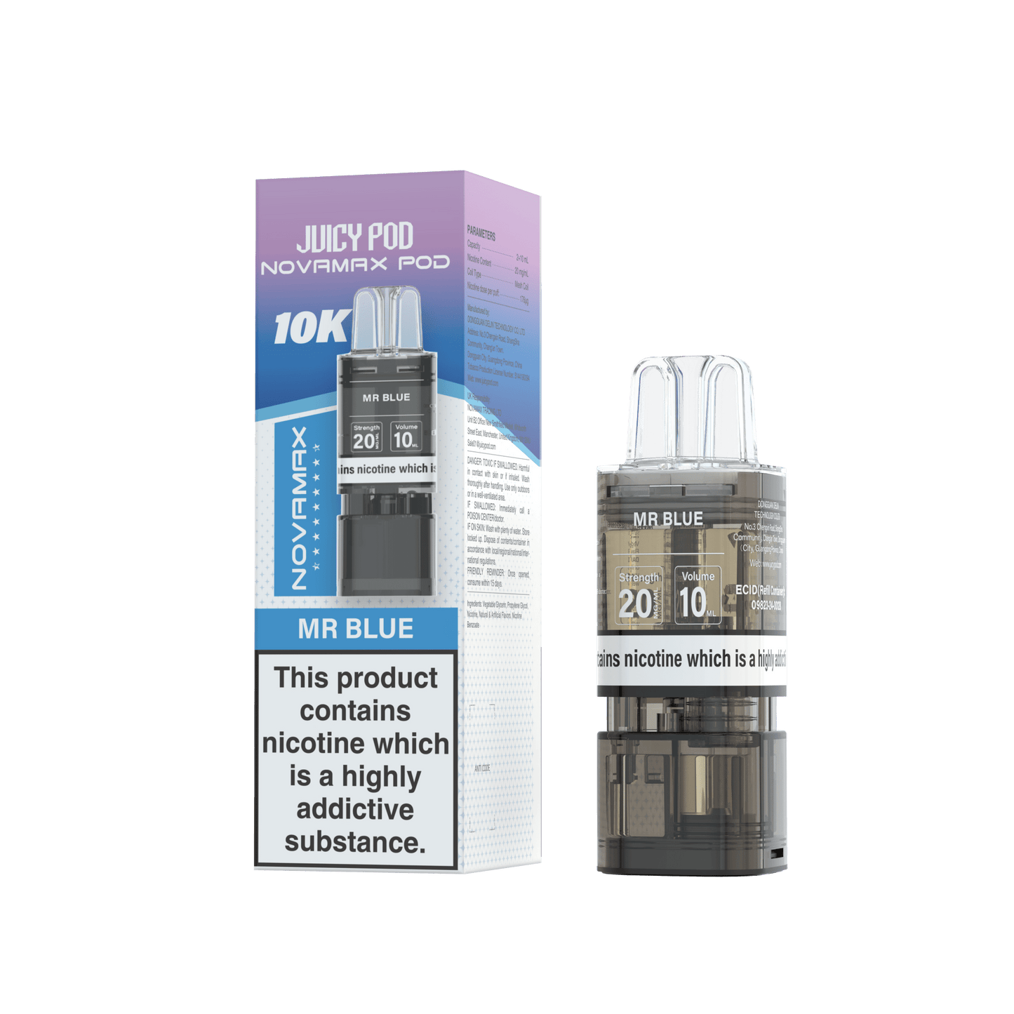 Juicy Pod Novamax 10k Replacement Pods, Mr Blue Flavour