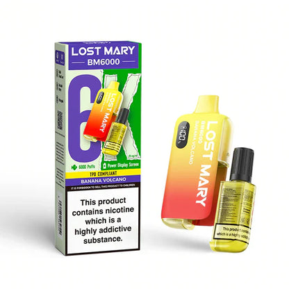 Lost Mary BM6000 Prefilled Vape Pod Kit Box of 5, Banana Volcano Flavour