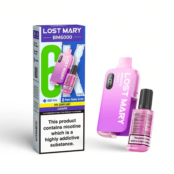 Lost Mary BM6000 Prefilled Vape Pod Kit Box of 5, Grape Flavour