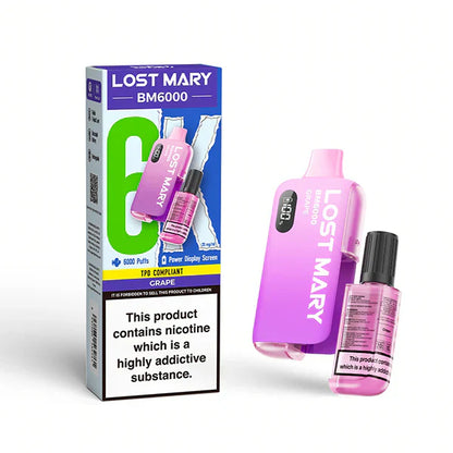 Lost Mary BM6000 Prefilled Vape Pod Kit Box of 5, Grape Flavour