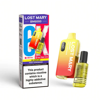 Lost Mary BM6000 Prefilled Vape Pod Kit Box of 5, Pink Lemonade Flavour 