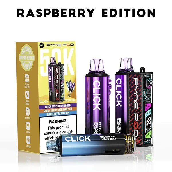 Pyne Pod Click 50k Prefilled Pod Vape Kit Box of 5, Raspeberry Edition Flavour