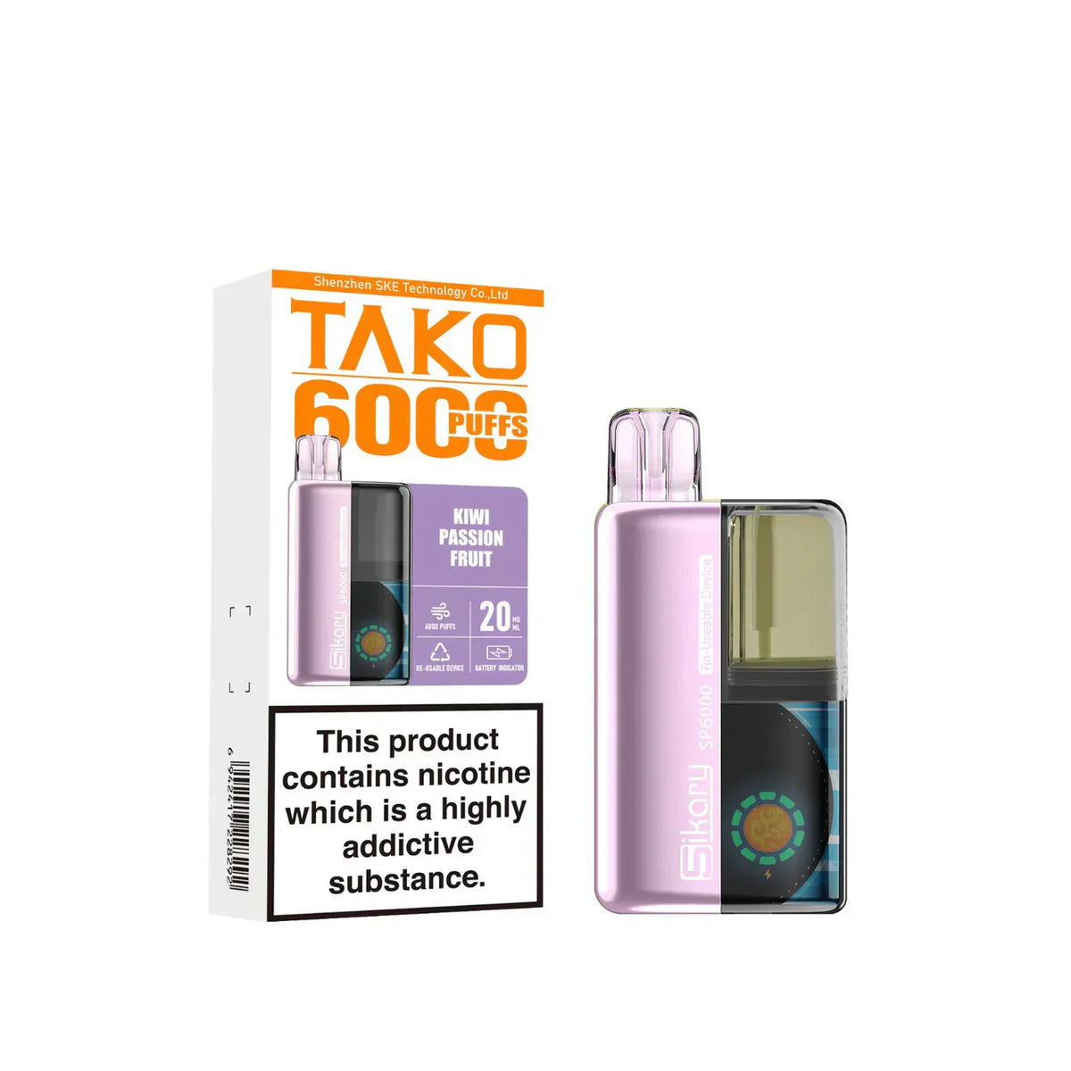 Image Of SKE Sikary TAKO SP6000 puffs Prefilled Pod Kit - Box Of 5 With Flavour Kiwi Passion Fruit