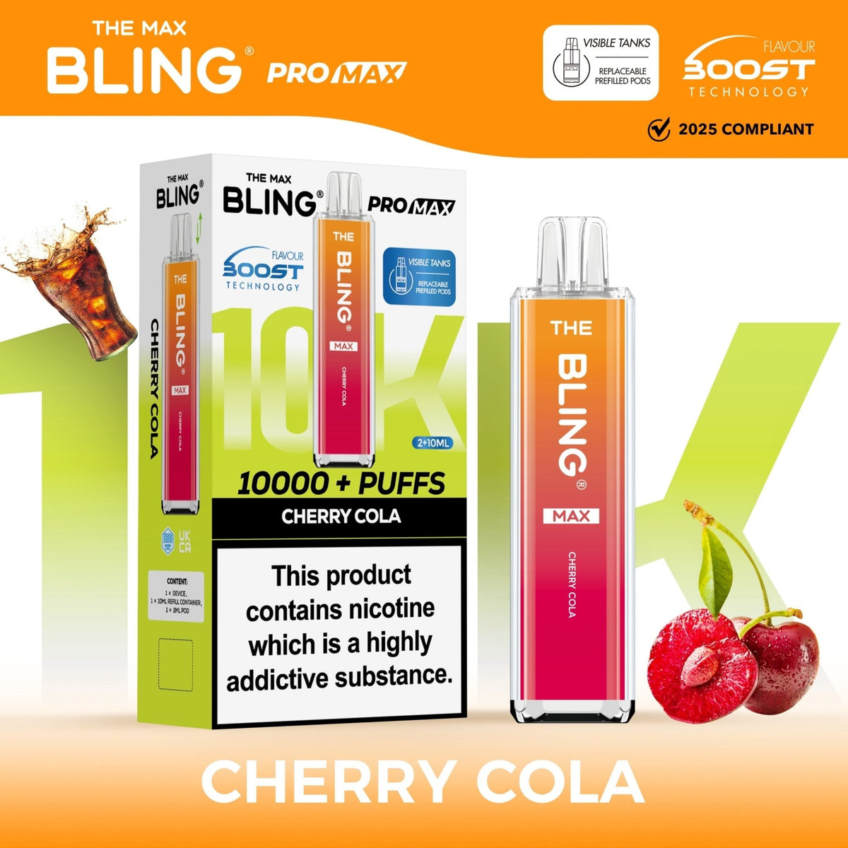 The Crystal Bling Max 10K Prefilled Pod Kit - Box of 5 Available In Cherry Cola Flavour 