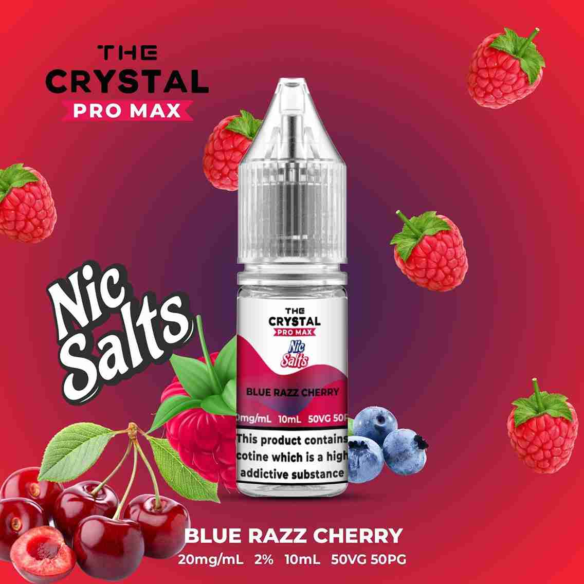 The Crystal Pro Max Hayati Nic Salts 10ml - Box of 10 with Blue Razz Cherry flavour 