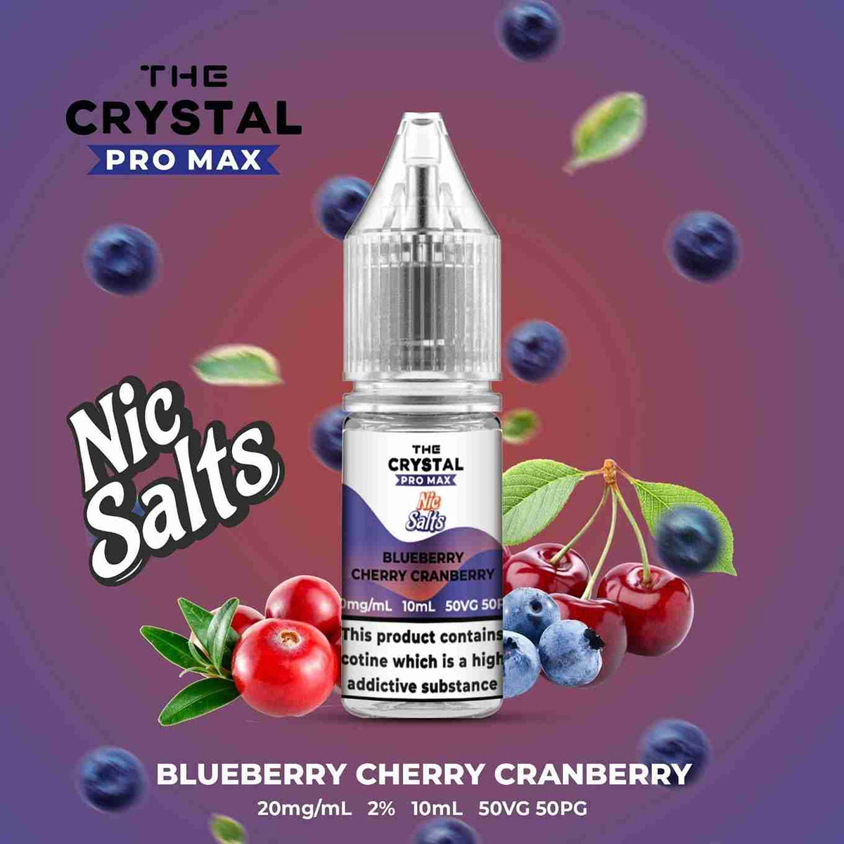 The Crystal Pro Max Hayati Nic Salts 10ml - Box of 10 with Blueberry Cherry Cranberry flavour
