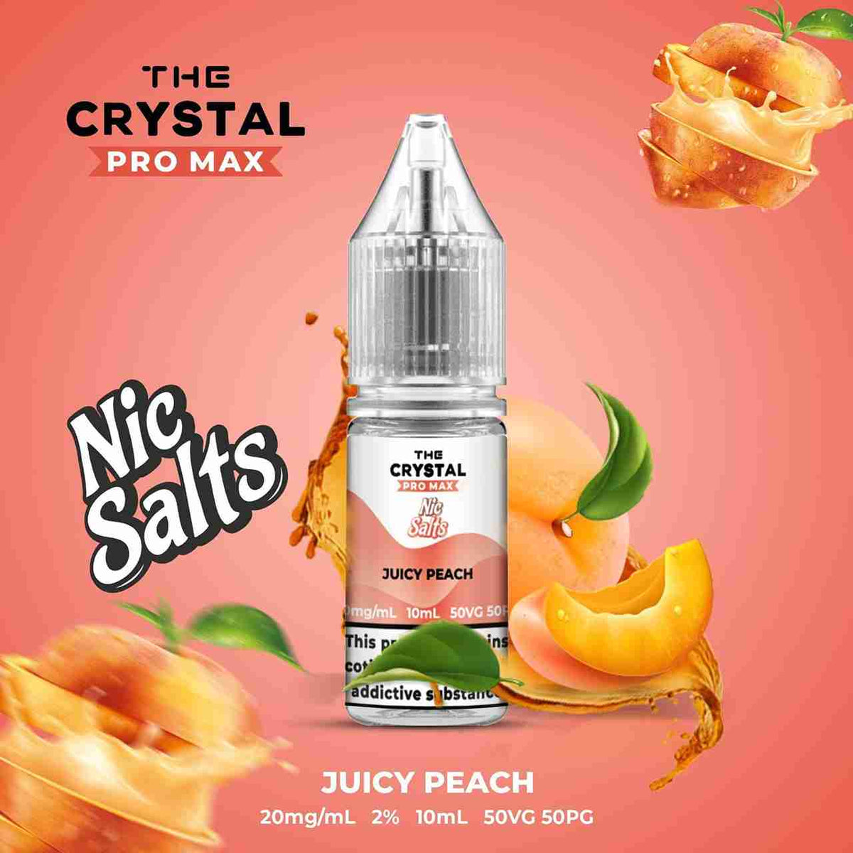 The Crystal Pro Max Hayati Nic Salts 10ml - Box of 10 with Juicy Peach flavour