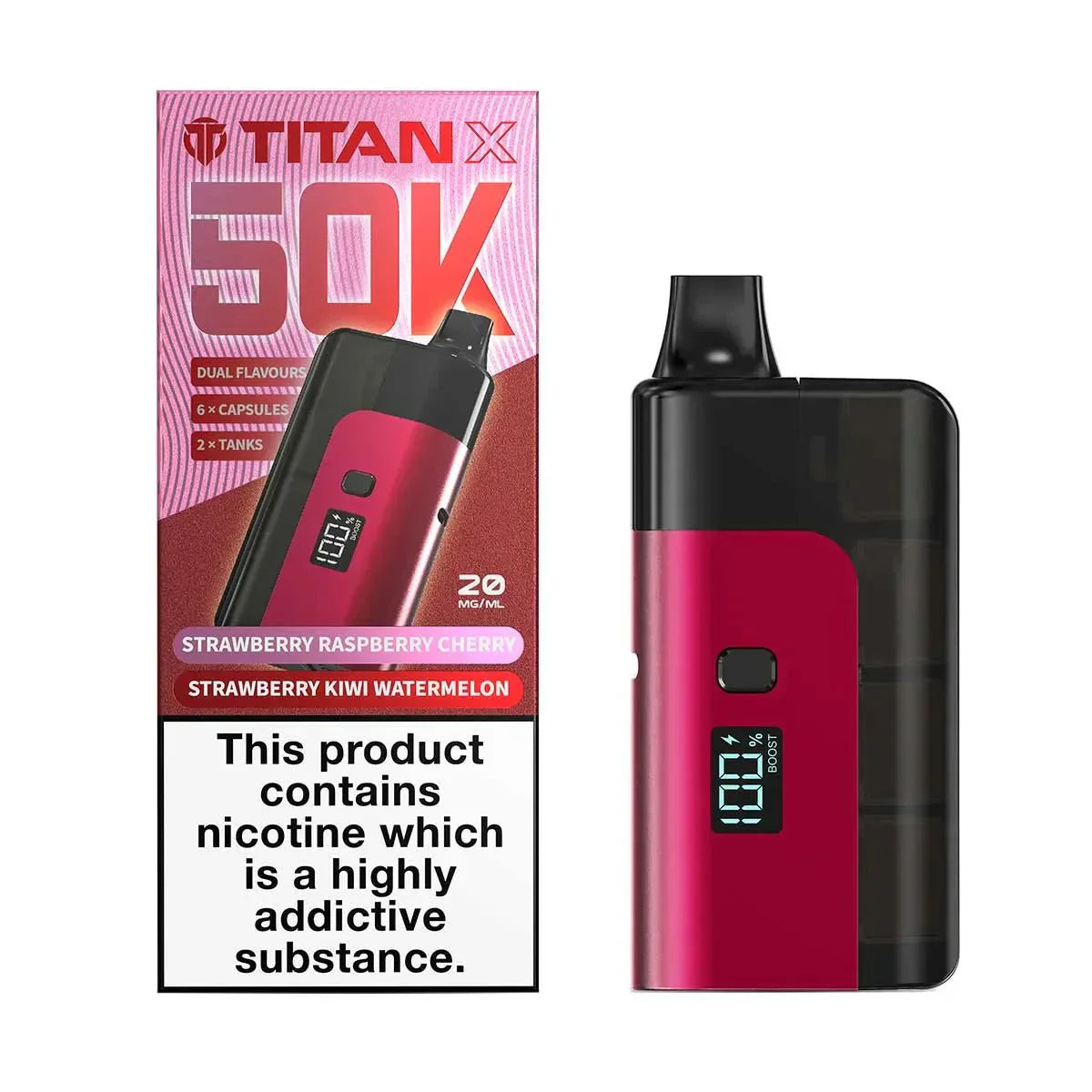 Titan X 50K Prefilled Pod Kit Box of 5, Strawberry Kiwi Watermelon Flavour