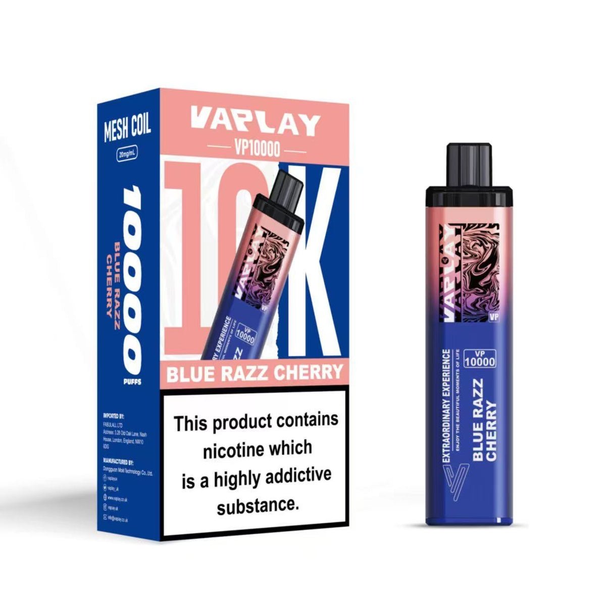 Vaplay VP10000 Prefilled Pod Vape Kit Box of 5 - Blue Razz Cherry 
