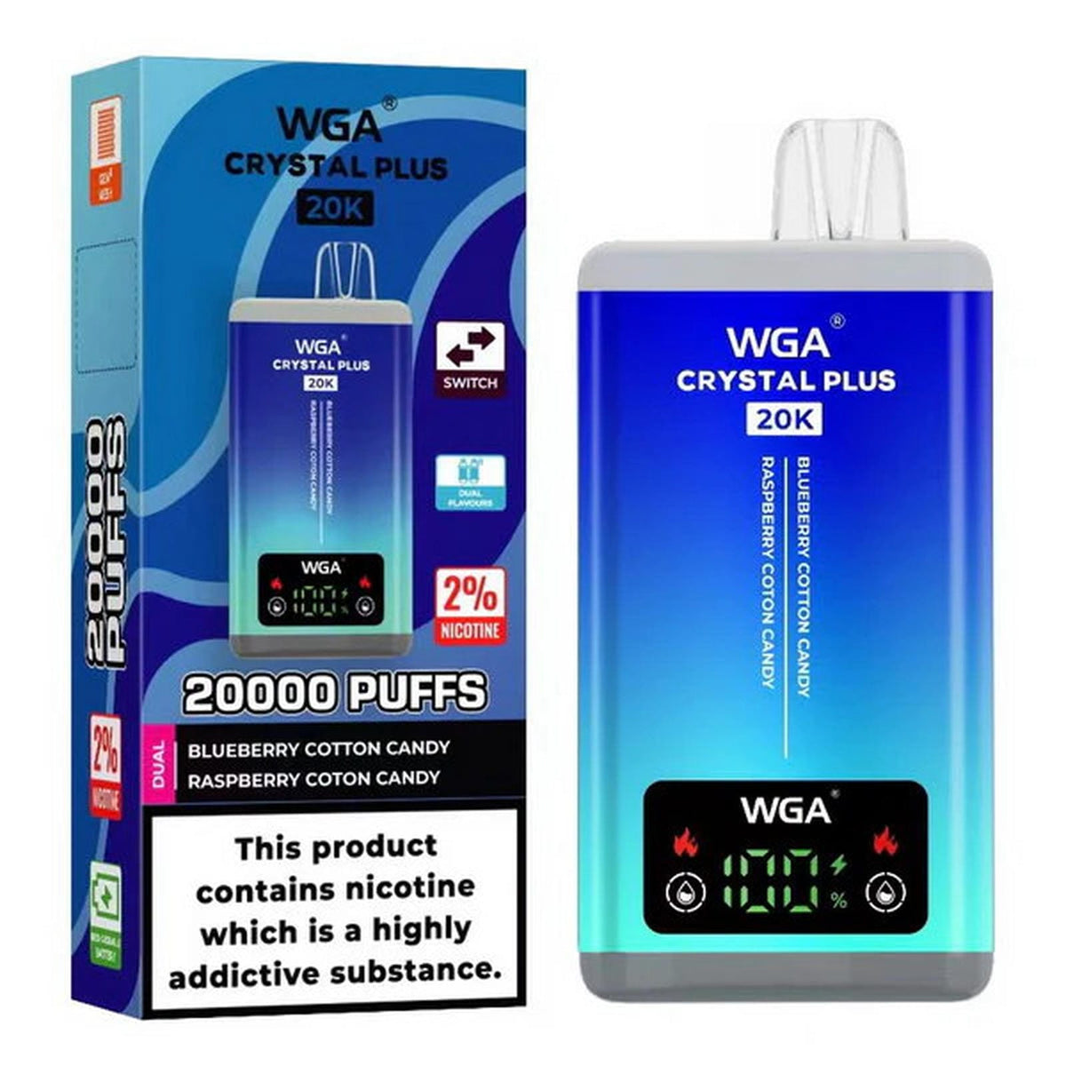 WGA Crystal Plus 20000 Puffs 2-in-1 Prefilled Kit - Box of 10